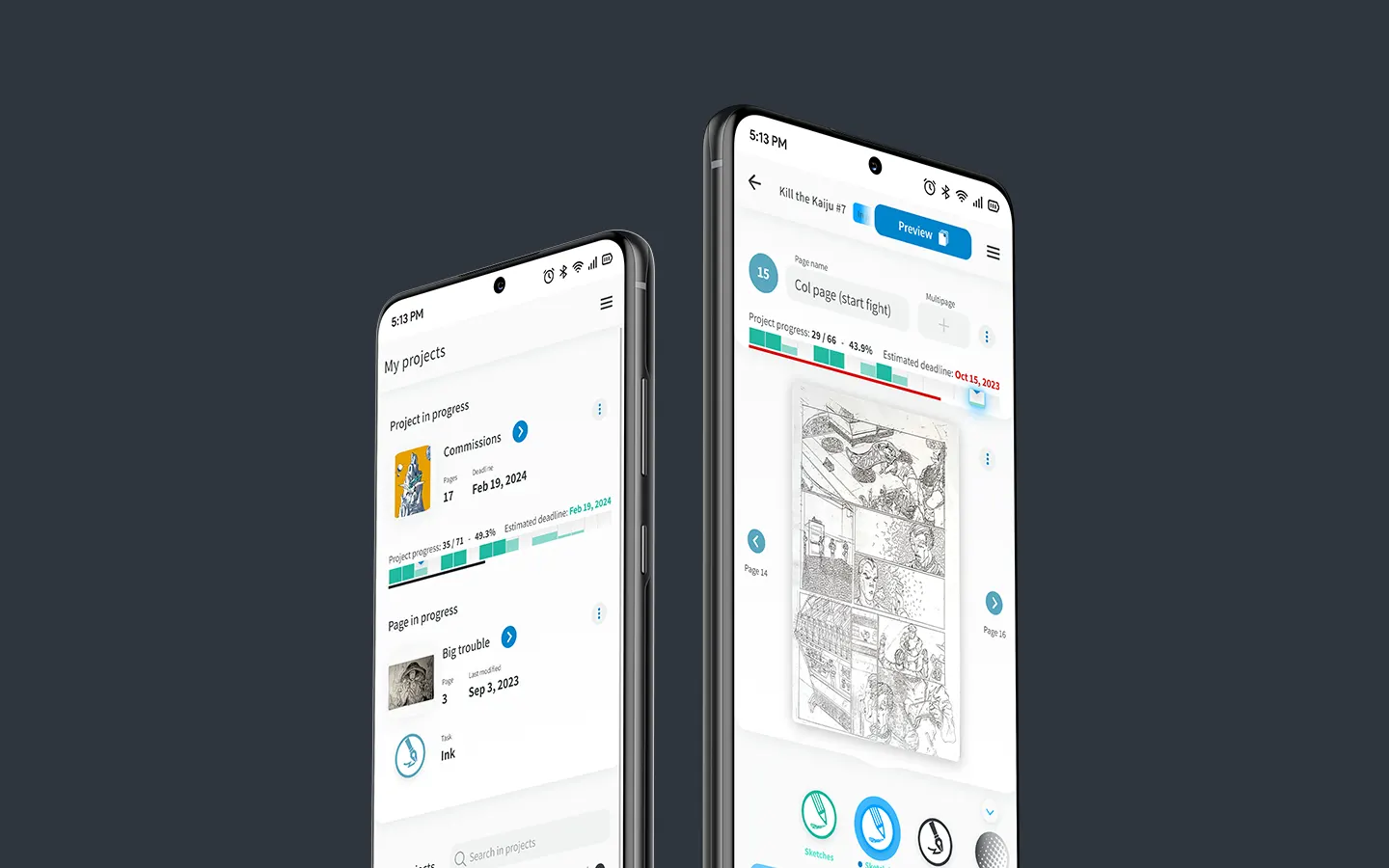 ComicsFlow project page on 2 phones